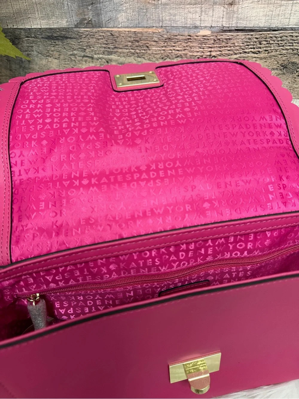 kate spade Hot Pink Scalloped Leather Crossbody with Gold-Tone Lock